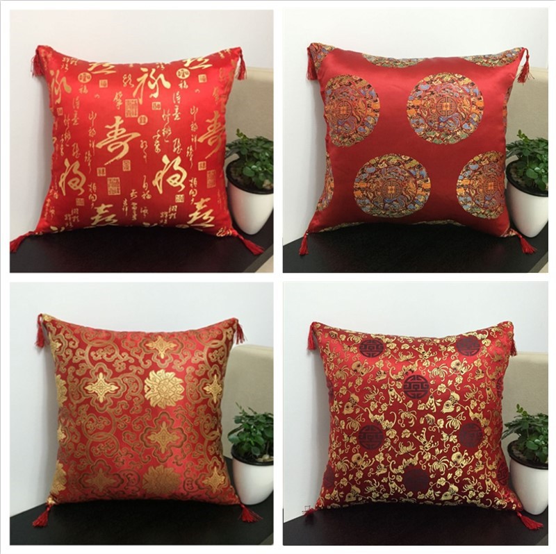 Chinese Classical Style Brocade Cushion Cover Redwood Solid Wood Sofa Decorative Tea Chair Cushion Pillow Cover Car Pillow
