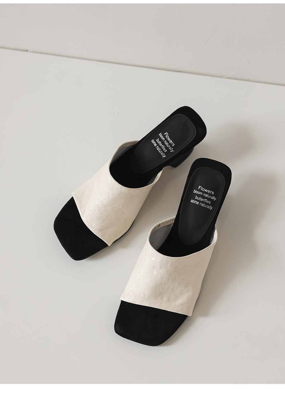 Sandal cao gót nữ mũi vuông hở ngón, gót xuồng 7 cm, da cừu mềm — màu đen, màu trắng ngà chi tiết 12