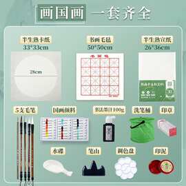 老师推荐12色国画颜料初学者套装宣卡纸绘画全套工具材料中国画