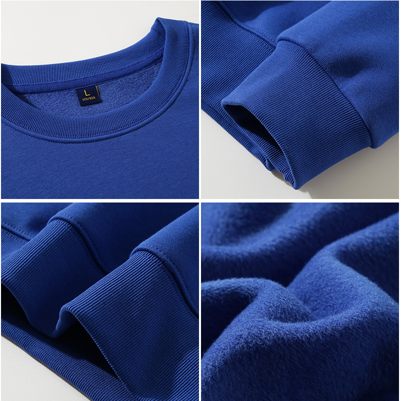 Color sólido equipo uniforme de manga larga de algodón pesado suéter Reunión Anual personalizado logotipo impreso forro de lana engrosada cuello redondo grueso orden