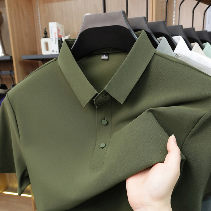 Nylon Seamless Short-Sleeved Men's Short-Sleeved Polo Summer Casual Top Thin Breathable Lapel New Style Half-Sleeved