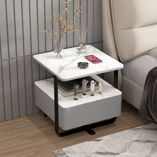 Smart Bedside Table Wireless Small Charging Modern Simple Solid Wood Light Luxury Slate Solid Bedroom Bedside Cabinet