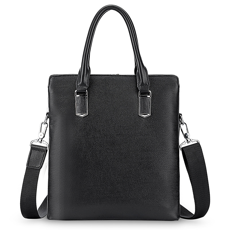 Maletín vertical bolso de los hombres primera capa de piel de vaca bolsa de mensajero casual de negocios bolso de los hombres de cuero negro entrega de una sola pieza