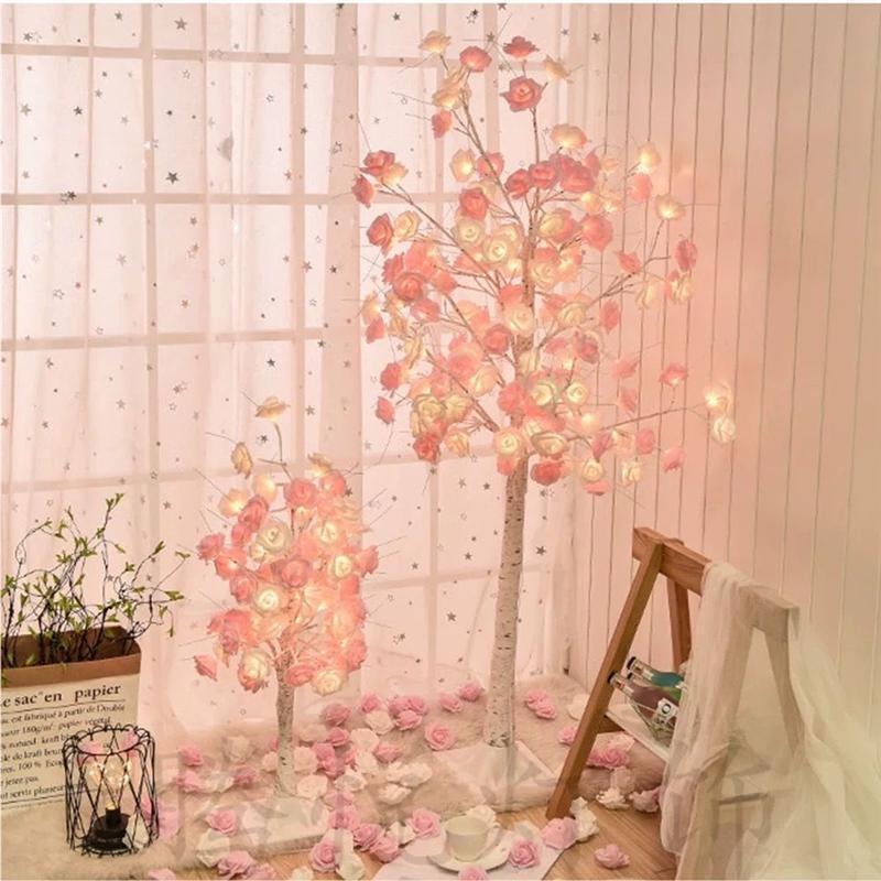 Artificial Rose Tree Lamp Live Broadcast Background Decoration Homestay Floor-Standing Atmosphere Lamp Ins-Style Bedside Decorative Lamp