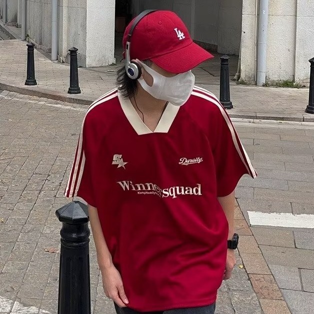 Men's short sleeve summer fashion trendy V-neck T-shirt American retro half sleeve vintage casual loose top