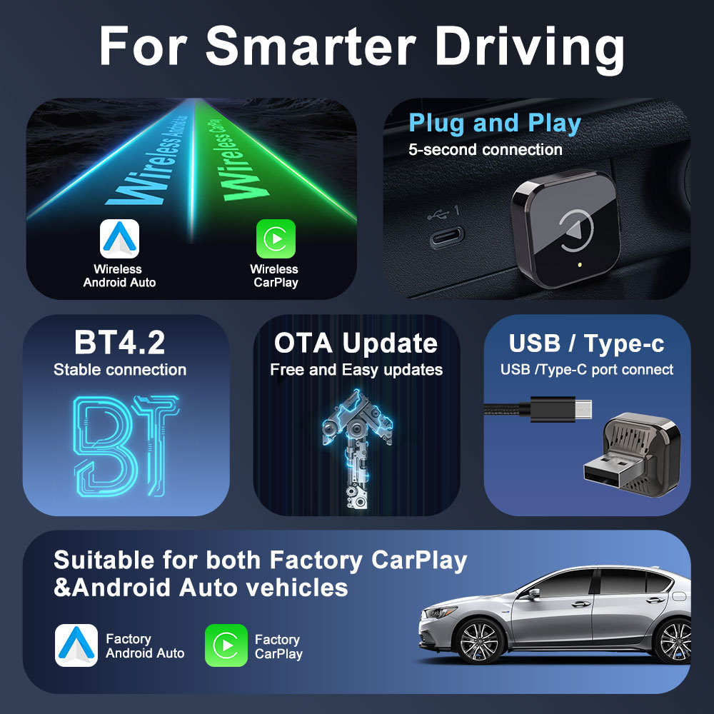 Cross-Border Carplay Box Wired to Wireless Android Auto Apple Android Smart Carplay Box