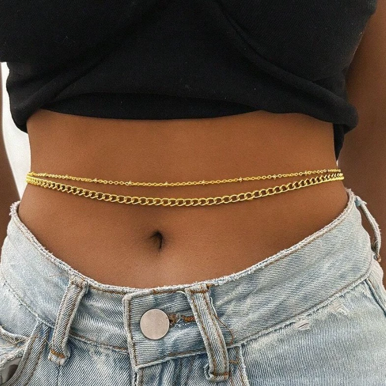 Европейская и американская трансграничная женская цепочка на пупок, позолоченная многослойная цепочка на талию, регулируемая сексуальная цепочка на талию для женщин