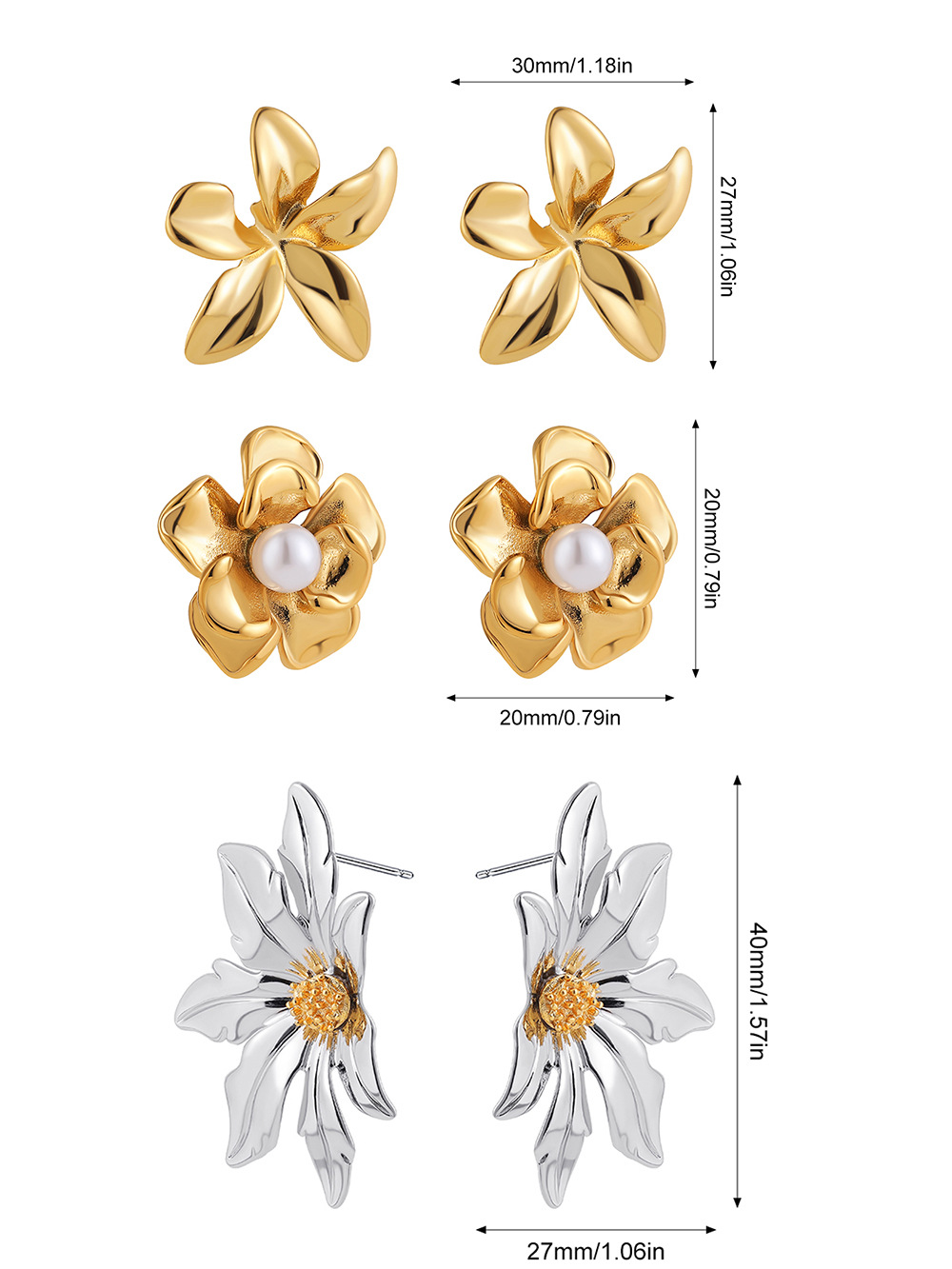 13g Weight Titanium Steel Ear Needle Material Ear Studs Classification 1 Pair Quantity Daily Occasion Titanium Steel Material Flower Pattern All Seasons Season Women's Gender Polished Finish Mixed Metal, Plating Design Elegant Style 1 Pair Elegant Flower Mixed Metal Plating Titanium Steel Ear Studs 25