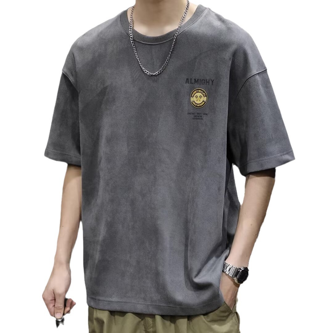 T-shirt à manches courtes en daim pour homme, taille ample, vêtements tendance été 24, T-shirt homme_voghion.com