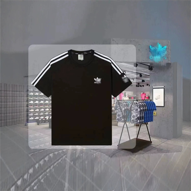 Cross-Border A-D High-End Version Couple's Style Three-Stripe Webbing Design Unisex Short-Sleeve T-Shirt New Clover Model