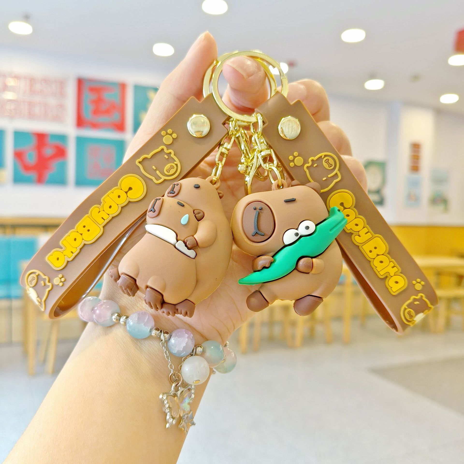 Kapibala Cartoon Keychain Cute Capybara School Bag Pendant Car Keychain Doll Machine Children's Small Gift
