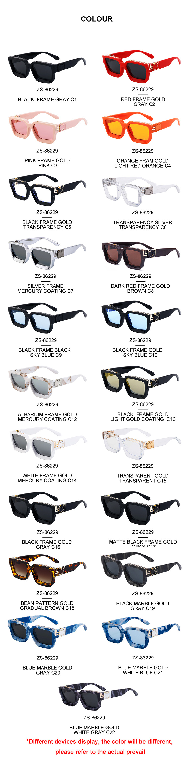 58g Weight Full Frame Glasses Structure Sunglasses Classification PC, UV400 Protection Lens Material Square Glasses Style Outdoor, Travel, Fishing Occasion Solid Color Pattern All Seasons Season Women's Gender Retro Style Retro Solid Color PC UV400 Protection Square Full Frame Women's Sunglasses 8