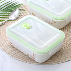 VHM7批發飯盒便當盒分格陶瓷碗可微波爐加熱學生上班族保鮮二三格