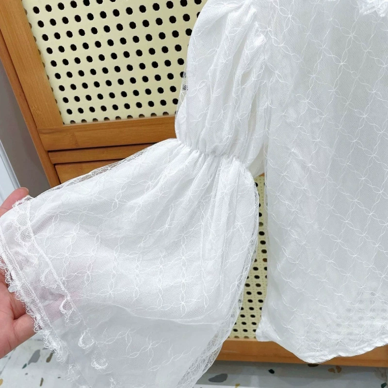 Плательная кружевная шелковая основа body-friendly длинный рукав, белая тонкая футболка, стиль Лолита, западный стиль