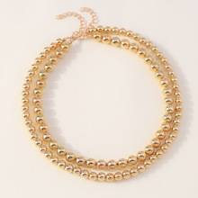 欧美跨境饰品新款时尚高级设计串珠锁骨链朋克夸张珠子双层项链