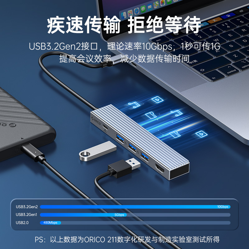 ORICO ORICO EHF 10Gpbs fast transmission hub splitter Type-C 5-in-1 docking station