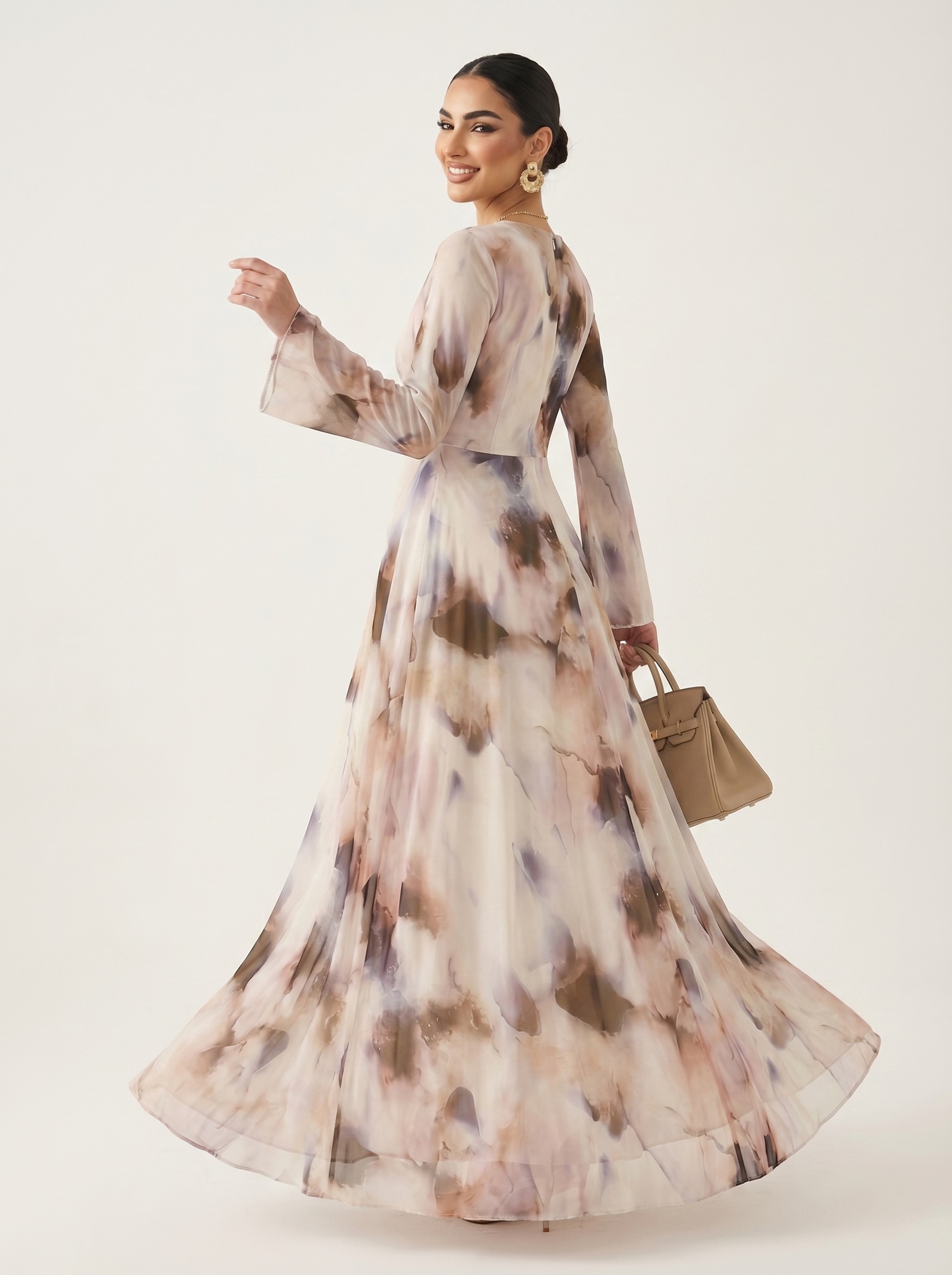 Elegant Floral Print Flared Sleeve Maxi Dress For Women, A-Line Boho Chic Long Dress With Soft Fabric_ecoleips.com