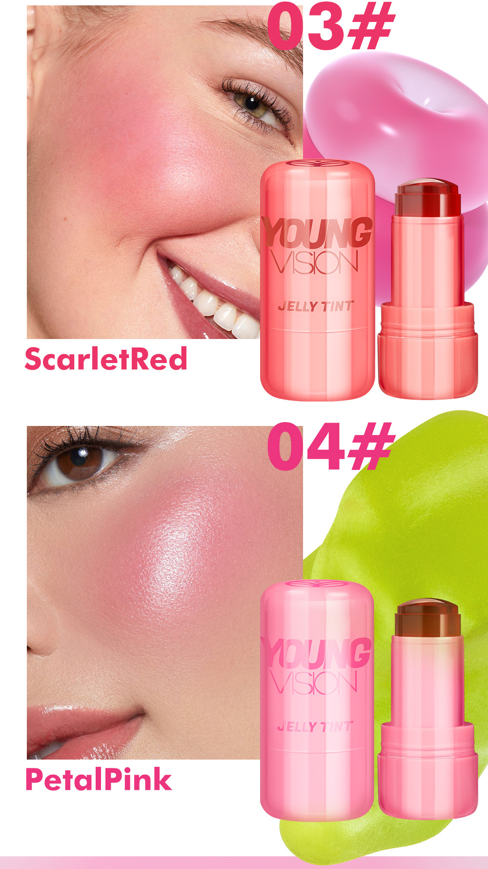 YOUNG VISION 4-color Jelly Blush Lazy Person's Contouring and color-enhancing Glow Blush Stick undefined