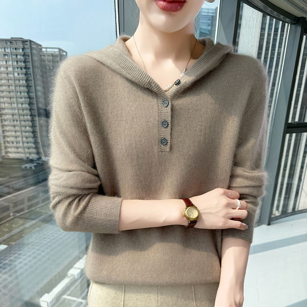Demi-season velvet woolen base body-friendly sweater with hood