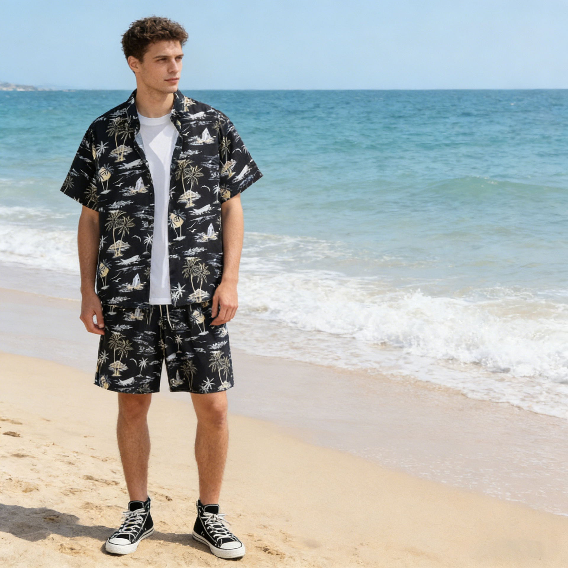 Comercio exterior transfronterizo personalidad tattoos camisa de mangas cortas para hombres camisa suelta de estilo general camisa de hielo delgada camisa adolescente