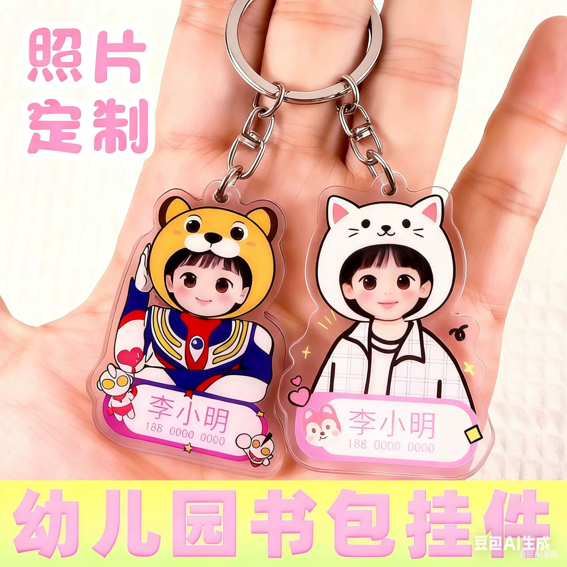 幼儿园书包名字姓名挂入学班用儿童可爱卡通钥匙亚克力钥匙扣挂件