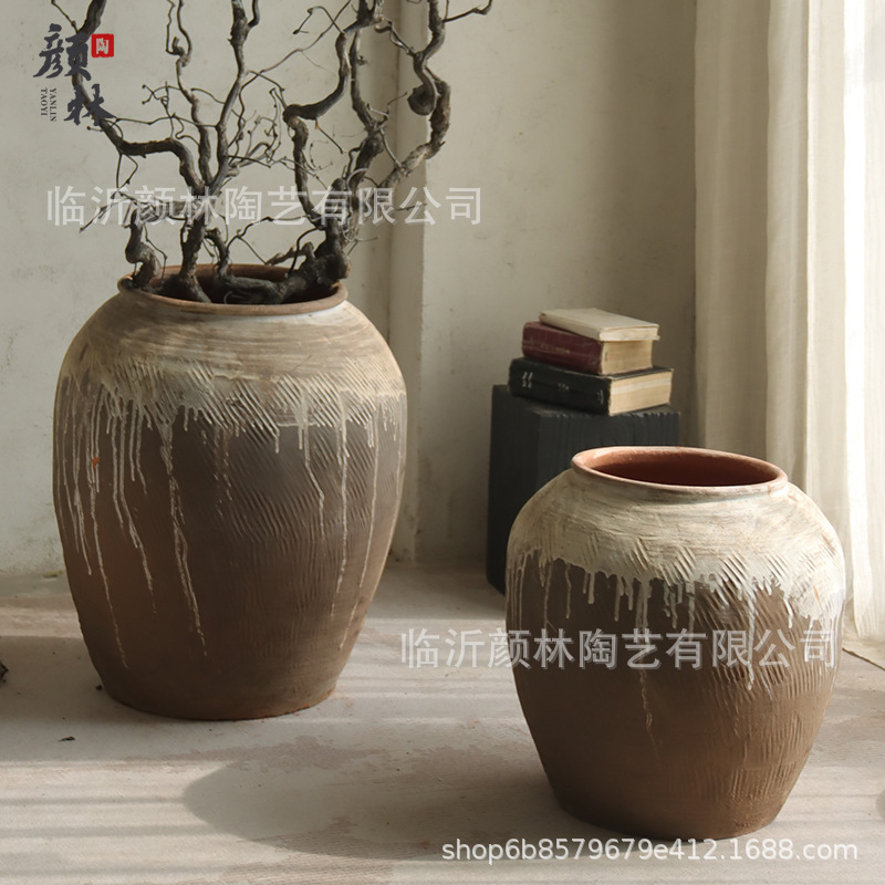 Tanques de cerámica gruesa hechos a mano, decoración suave de la sala de estar, decoración vintage de textura natural, vasijas de cerámica, vasijas de flores