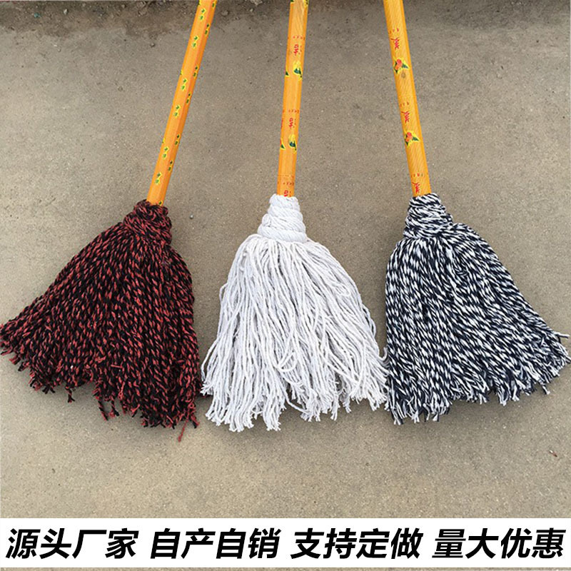 Special Wholesale Old-Fashioned Household Wooden Mop Round Head White Cotton Thread Enlarged Thickeneded Water-Absorbent Kitchen Handmade Outdoor