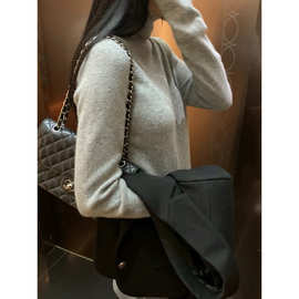 现 2025冬季新款韩国东大门基础款竖纹亲肤羊毛修身针织打底衫