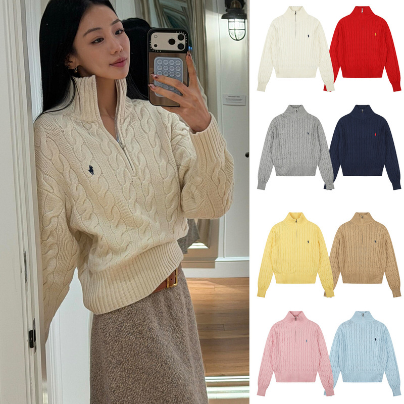 Scan the QR code for RL's new autumn/winter collection: a heavyweight, small-horse embroidered, half-zip, high-neck, loose-fitting wool sweater for women Scan the QR code for RL's new autumn/winter collection: a heavyweight, small-horse embroidered, half-zip, high-neck, loose-fitting wool sweater for women