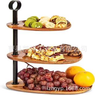 Creative Wooden Fruit Candy Snack Table Multi-Layer Acacia Wood Decorative Rack Wooden Three-Layer Table Storage Rack
