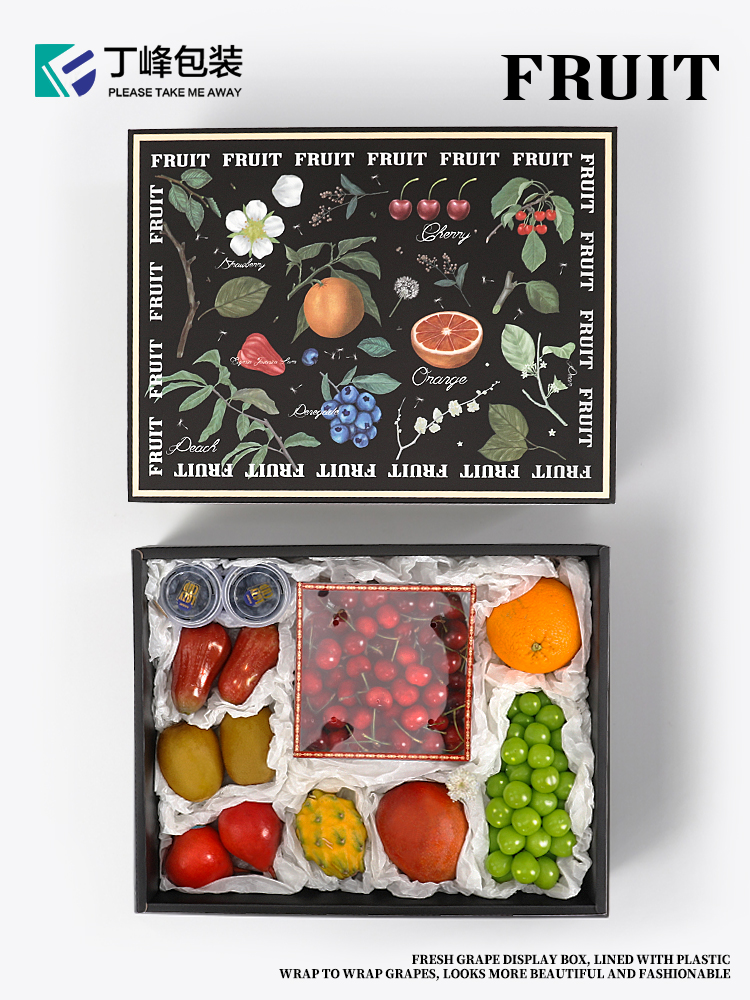 Caja general de frutas, caja de regalo de plata negra, naranja de uva, peras fragrantes, caja de regalo de frutas mezcladas, caja vacía