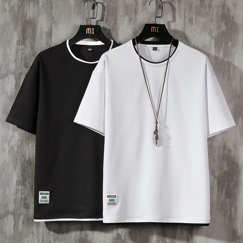 Short sleeved T-shirt for men and two summer trendy T-shirts with loose round neck casual short sleeves_voghion.com
