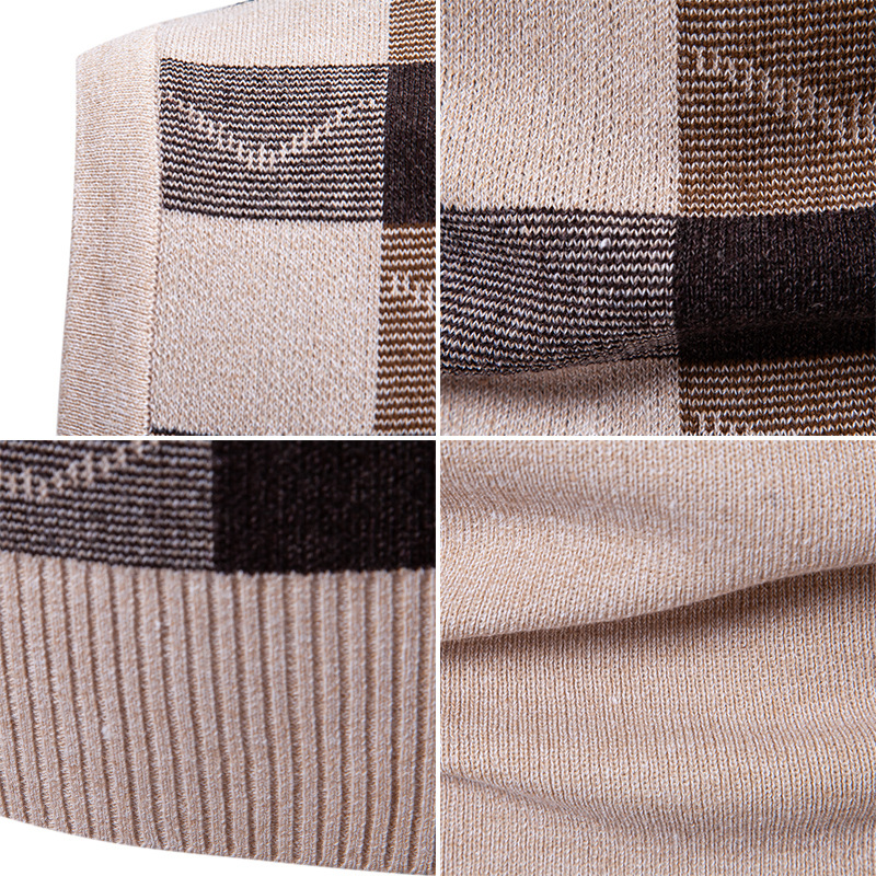 Gilet sans manches en maille pour homme, idéal pour l'automne et l'hiver. Coupe ajustée, col en V, sans manches, motif jacquard. Disponible en coloris uni et à carreaux._voghion.com