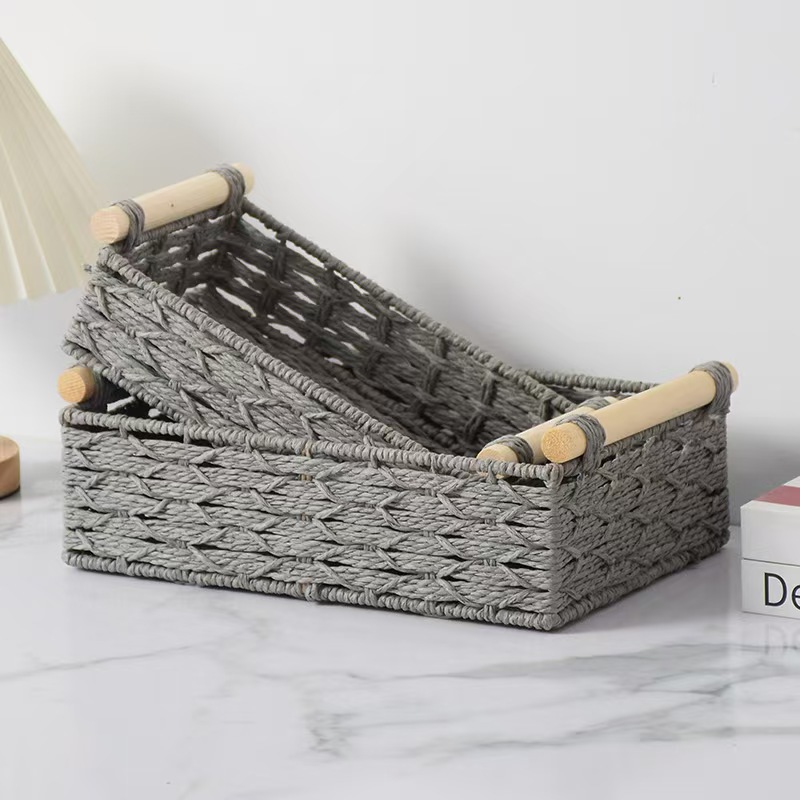 Amazon venta caliente de escritorio canasta de almacenamiento cajas de caña juguetes de alta calidad snack estantes tiendas transfronterizas