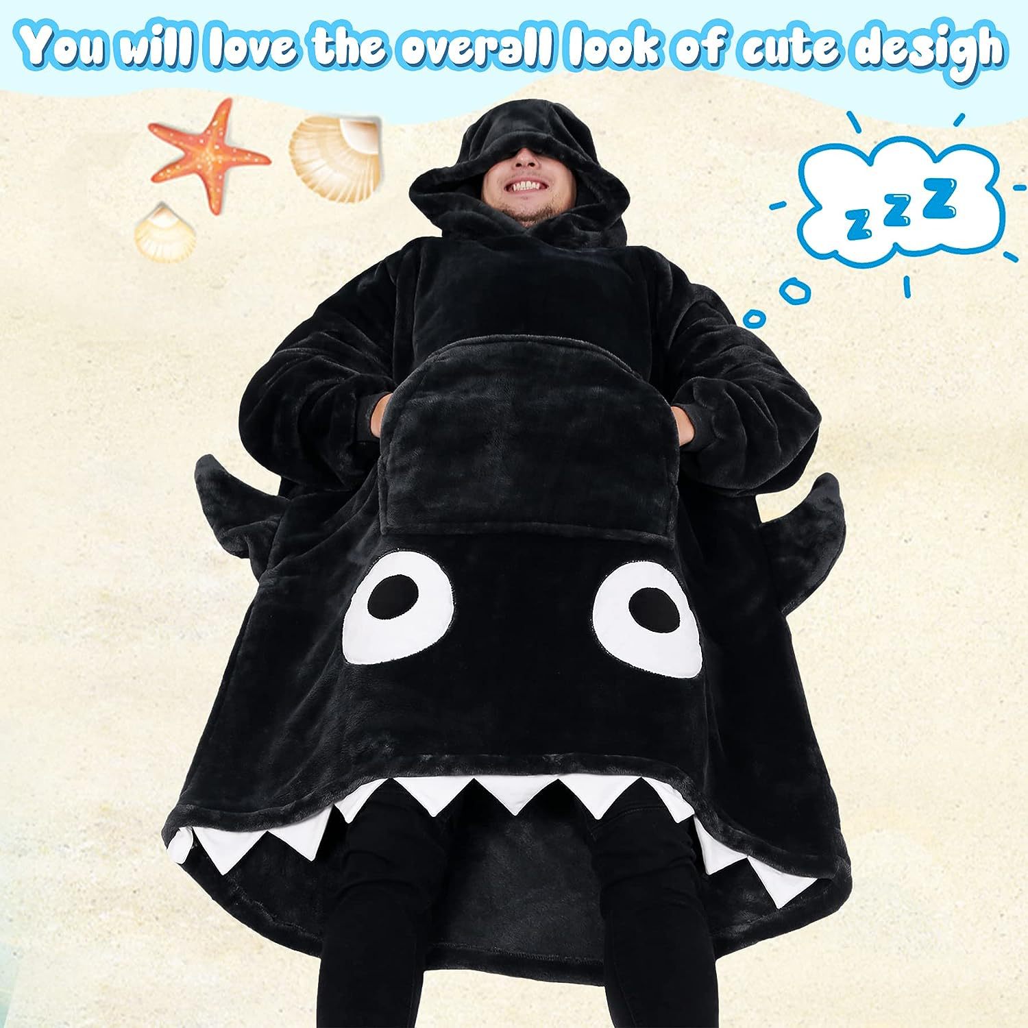 Pijamas sueltos de dibujos animados más tamaño manto ropa perezosa tiburón Bolsillo grande ropa perezosa manta perezosa pareja niños Pijamas
