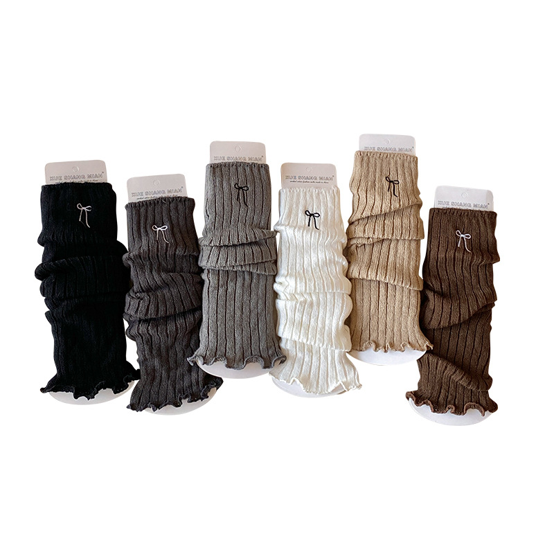 Leg Warmers Women's Autumn And Winter Pile Socks With Embroidered Bows, Maillard Ruffles And Japanese Style Knitted Calf Socks_voghion.com