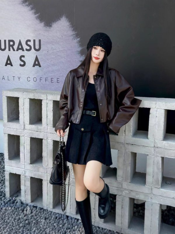 复古港风蝙蝠袖皮衣外套女2025春秋新款时髦炸街短款pu皮洋气夹克|undefined