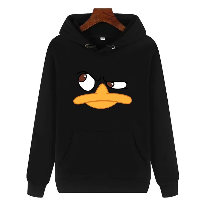 Nueva impresión de pato de dibujos animados de otoño, suéter gráfico para hombre, suéter y bolsillo de canguro, cómodo y suelto, funda de cordón de moda