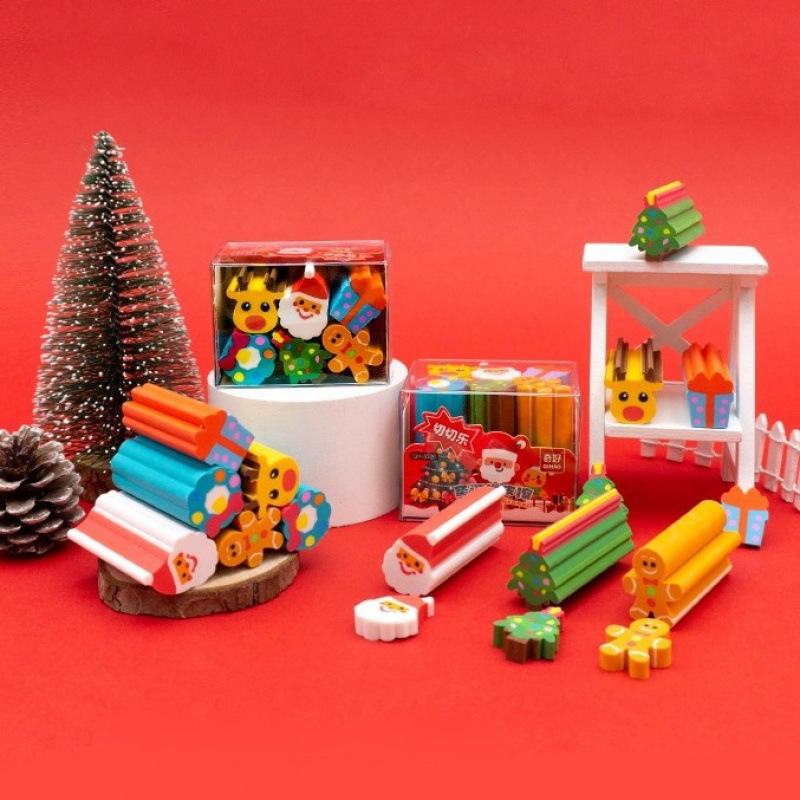 Papelería con tema de Navidad Papá Noel árbol de Navidad para estudiantes de primaria lápiz borracha borracha cortable