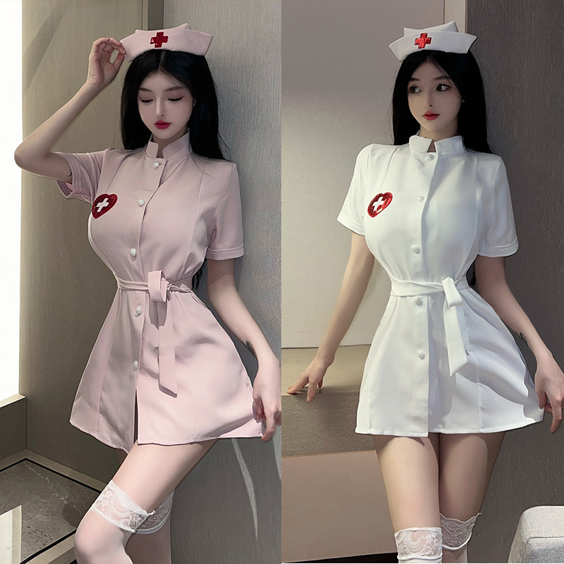 Meili Jia Uniform Deep V Nursed Dress Sex Underwear Sexy Pure Desire Bed Valley Role Playing suit