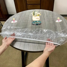 亚马逊爆款PVC透明松紧带桌布圆形弹力桌套，弹力桌罩防水防油桌