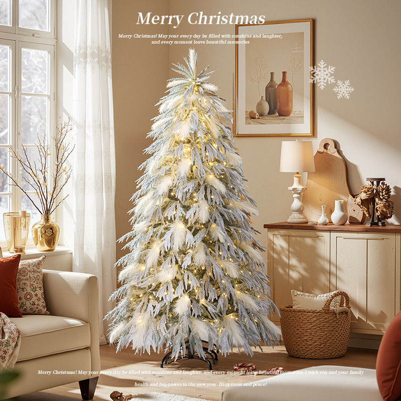 Nuevo transfronterizo puro PE mezcla flocado árbol de Navidad blanco nieve decoraciones de Navidad decoraciones grandes