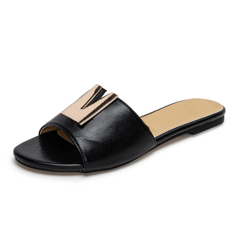 Ciabatte da donna da indossare all'esterno estate 2024 nuove infradito con lettere in metallo sandali da spiaggia commercio estero_voghion.com