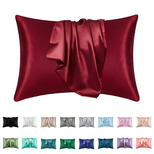 Pure Color Simulated Silk Pillowcase Pillowcase Color Satin Pillow Cover Envelope Pillow Set of 2