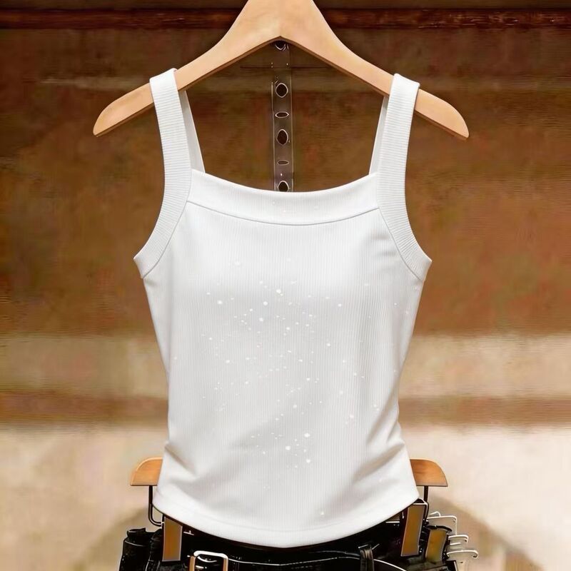 High-End Sequined Slim-Fit Square-Neck Camisole for Women, 2026 New Summer Style, Sleeveless Outerwear Tank Top High-End Sequined Slim-Fit Square-Neck Camisole for Women, 2026 New Summer Style, Sleeveless Outerwear Tank Top