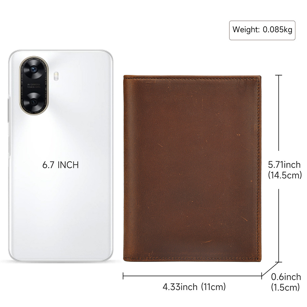 Ví hộ chiếu da cổ điển dạng dọc, nhiều ngăn thẻ chống trộm RFID — Cà phê dầu, Cà phê, Cà phê đậm, nâu