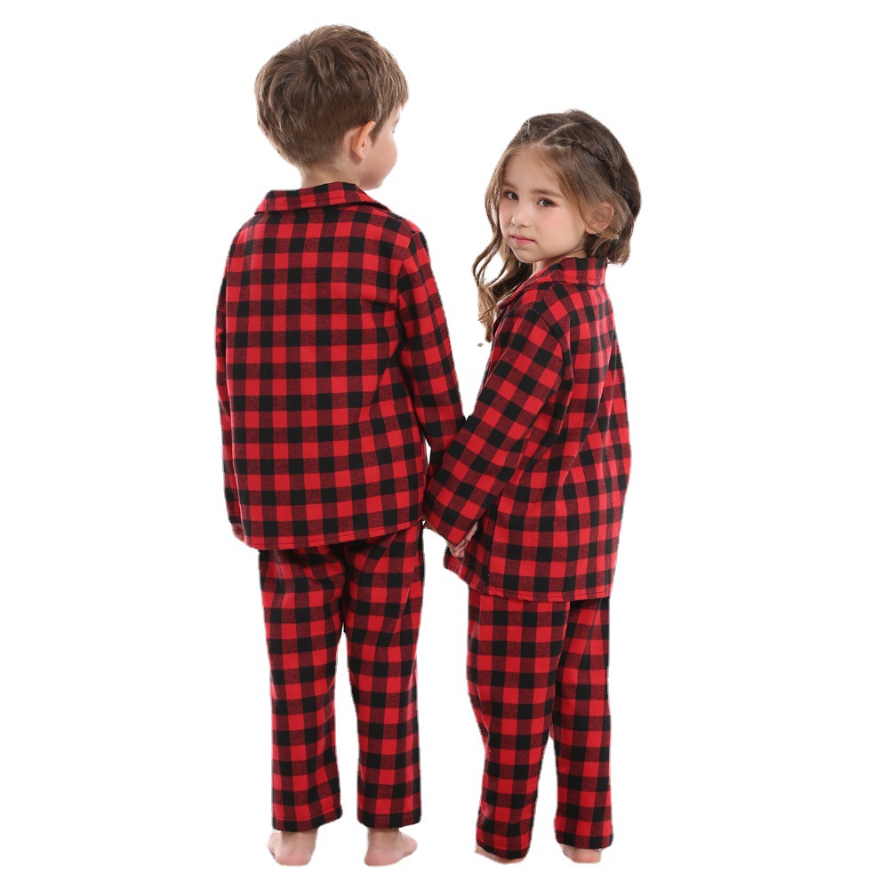 2025 pijamas de algodón de otoño nuevo hermano mayor red y negro cuadrado ropa casera de Navidad dos piezas Set Navidad