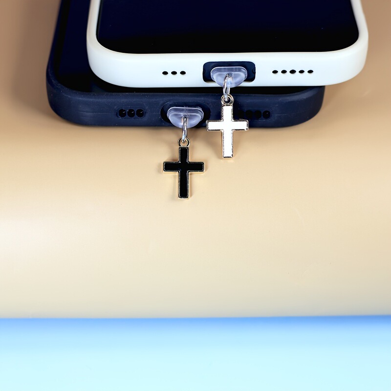 Mobile Phone Dust Plug Cross-Shaped White Black Mobile Phone Dust Plug Earphone Hole Dust Plug DIY Pendant Accessory