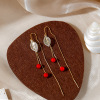 Sexy silver needle, red retro earrings for bride, Japanese and Korean, internet celebrity