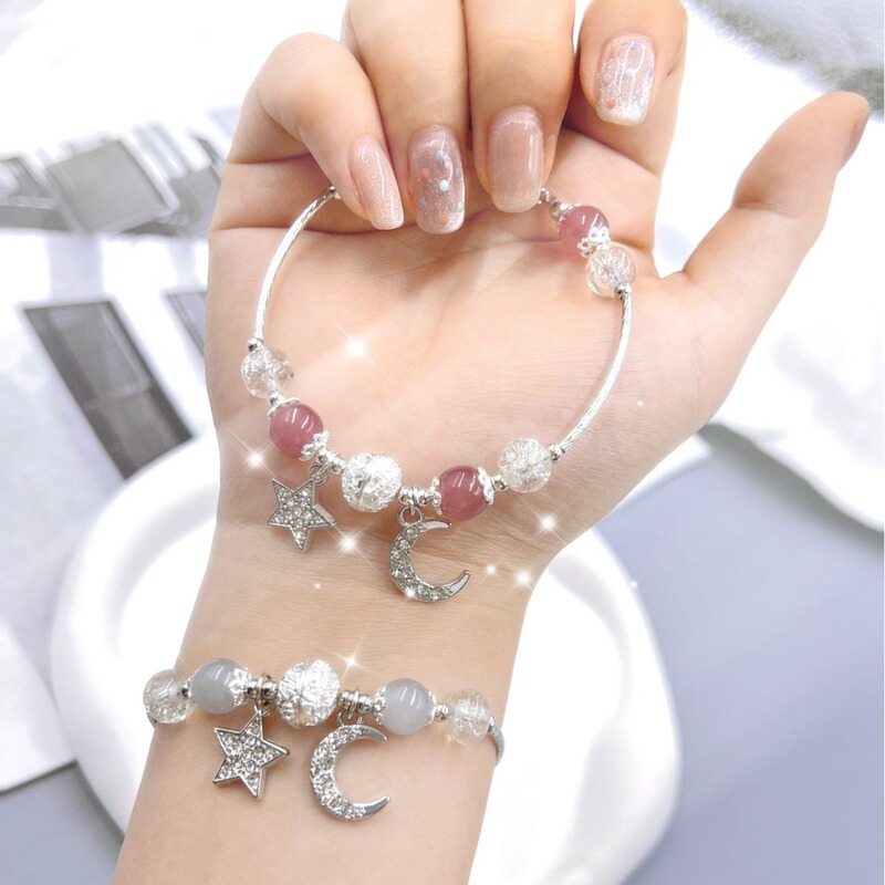Handmade Moonstone Galaxy Bracelet Five-Pointed Star Crushed Ice Ice Moon Pendant Beaded Galaxy Starry Sky Girls Jewelry